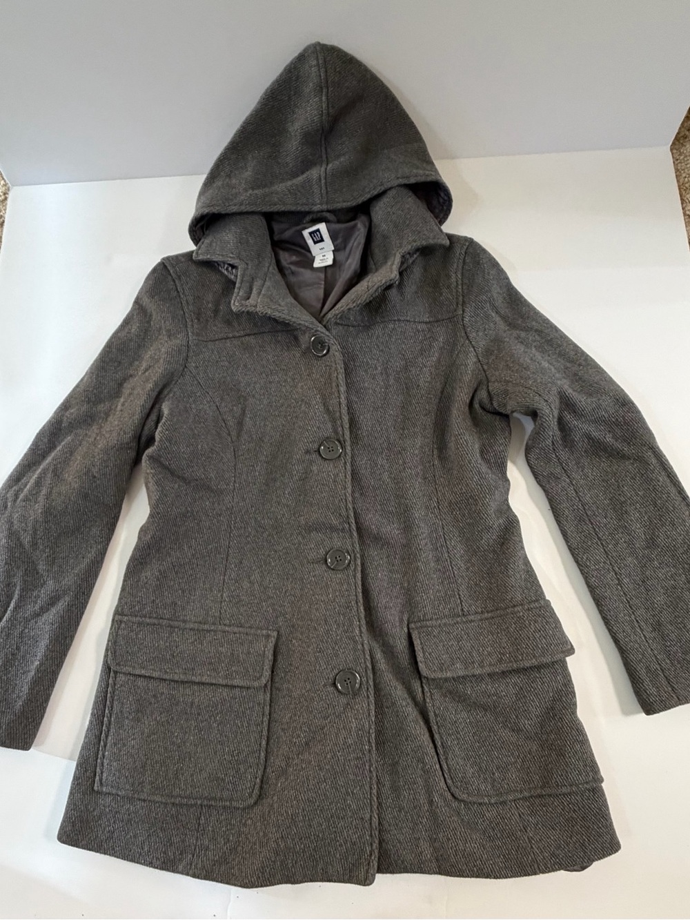 GAP Hooded Wool-Blend Trench Coat in Grey